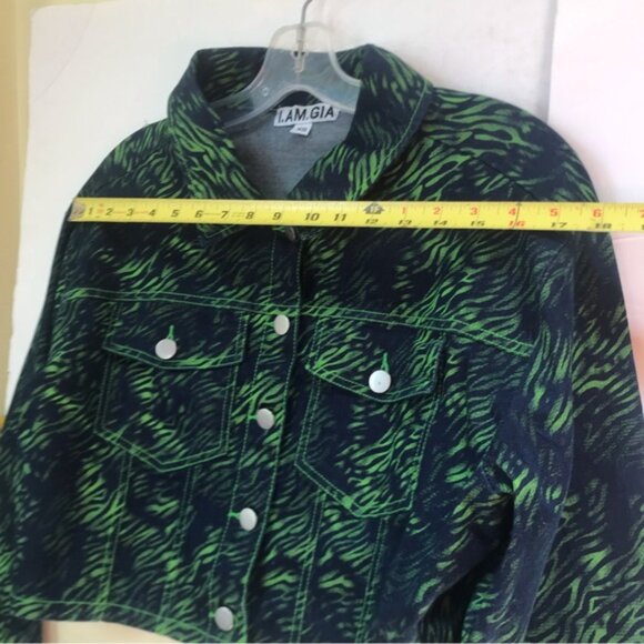I.AM.GIA Sinead Jacket Green Tiger Crop Jean Jacket Animal Print Cotton Top XS - Picture 14 of 16